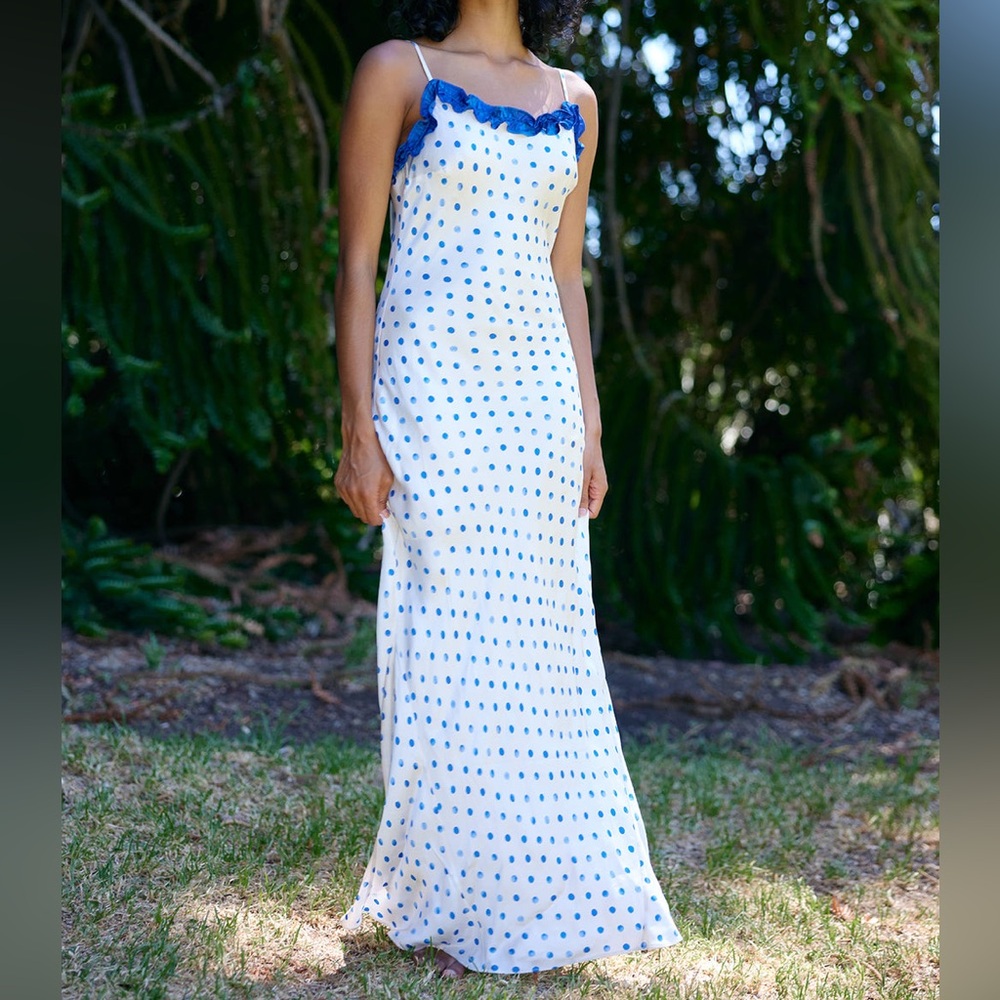 Aston Studio Posey Maxi Dress in Antique Royal Polka Dots